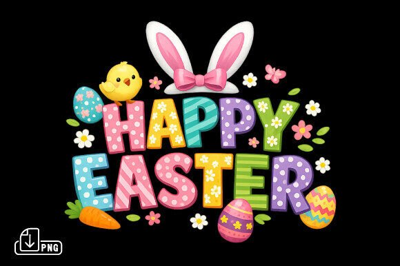 Elevate Your Spring Crafts with a High-Quality Happy Easter PNG, Bunny Ears, Chick Design