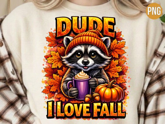Embrace the Season with the Dude I Love Fall Raccoon T-shirt PNG