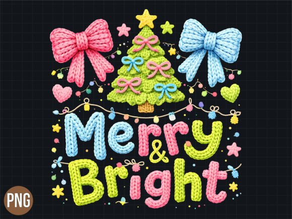 Knitted Merry Bright Christmas Tree PNG: Elevating Holiday Designs with High-Quality Digital Art