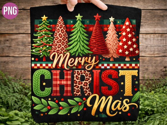 Merry Christmas Knitted Tree Mix PNG