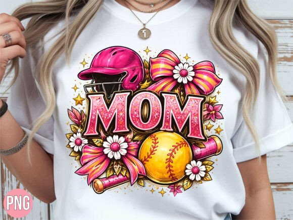 Softball Mom Pink Glitter Bow PNG