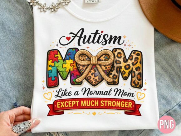 Strong Autism Mom Leopard Heart PNG Design