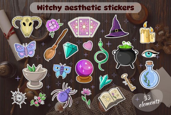 Witchy Aesthetic Sticker Set PNG EPS